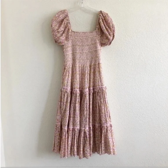 LoveShackFancy Masie Floral Midi Dress Fruity Punch - Picture 4 of 8